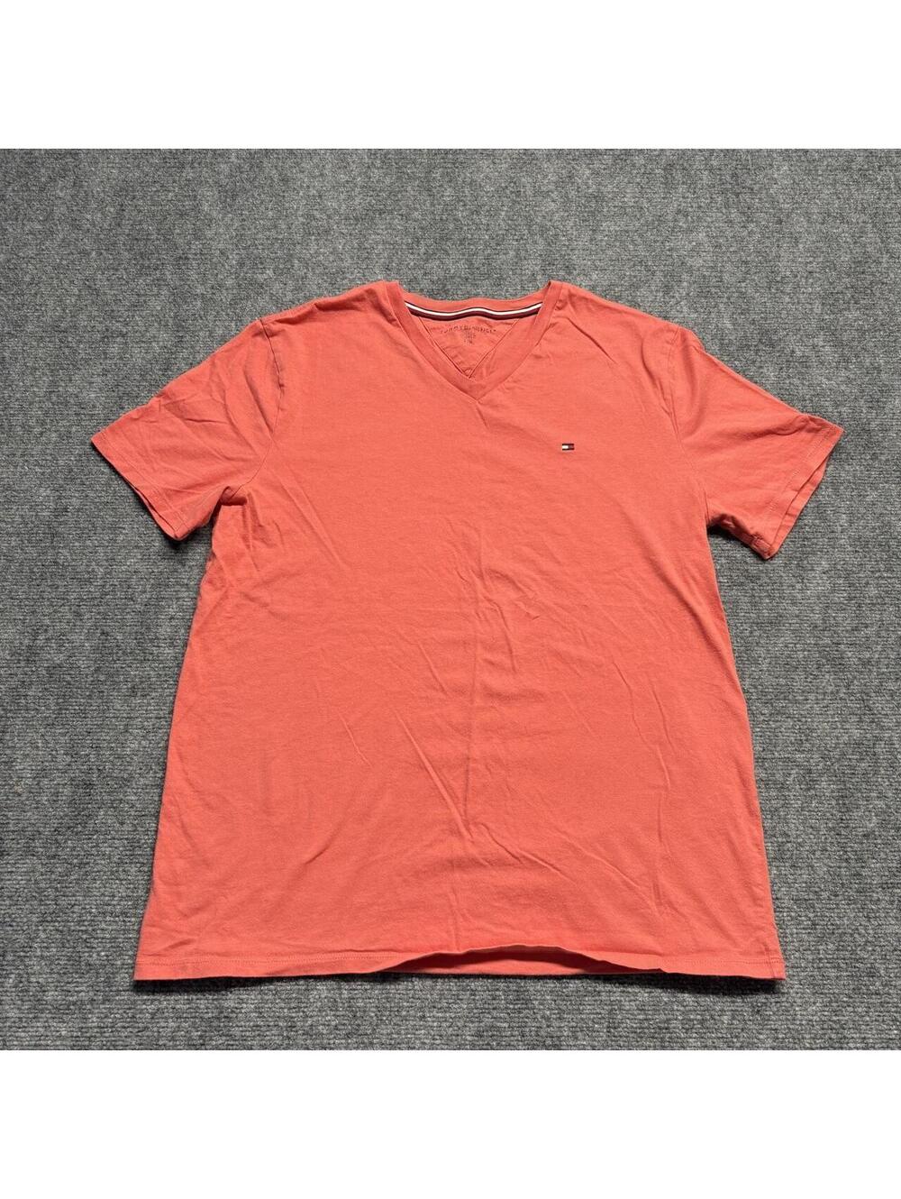 Tommy Hilfiger Men's V Neck T-Shirt Size Large Orange